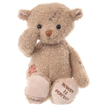 Award winning Bukowski Bears Nobody is Perfect premium quality stuffed animal teddy bear toy with patch detail making him the perfect gift for someone who might need a friend.